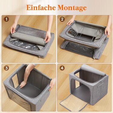 Коробка для зберігання одягу Lifewit з кришкою, металевий каркас, з ручками та вікном, сіра (2 шт., 75л)