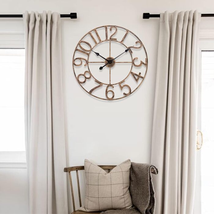 SkyNature Wall Clock No Ticking, 47cm Large Vintage Metal Decor Wall Clocks, Silent Round Bronze Industrial Clock, Analog Wall Clock for Living Room, Kitchen, Bedroom, Office - Bronze