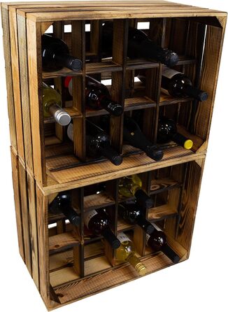 Kistenkolli Old Country Wine Rack Henry Flamed, Dimensions approx. 50x40x30cm, Stackable, Narrow Bottle Rack Wood/Wine Rack (Flamed)