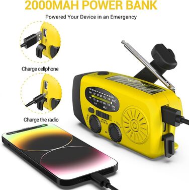 Радіо на сонячній батареї Y-RADIO: Клубне радіо з USB-зарядкою для мобільного телефону, NOAA, радіо погоди для дому та кемпінгу, AM/FM, динамо-ліхтарик, SOS-сигнал, портативне та перезаряджуване