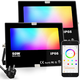 Outdoor RGB LED Spotlight, Color Changing, W, DIY Flashing Mode, RGB LED Floodlight, Timer, Bluetooth, IP66 Waterproof (50.0 Watt)