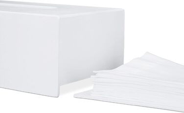 2 x Bamboo Tissue Box, Tissue Box with Sliding Bottom, Tissue Box for Facial Tissues, HxBxT: 7.5 x 24 x 12 cm, white