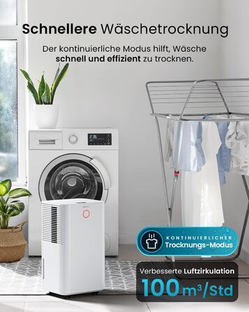 Pro Breeze OmniDry Dehumidifier 12L/24h Dehumidification Performance - Electric Dehumidifier, Humidity Sensor, Drain Hose, Digital Display, Sleep Mode, Timer - Against Humidity, Mold