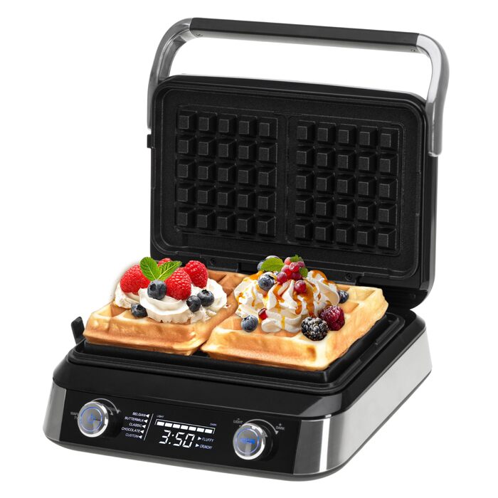 Вафельниця Adler Belgische Waffel – електрична вафельниця з LCD-дисплеєм, 2400W, 5 програм, 7 рівнів підсмажування, глибокі нагрівальні пластини 12x13x2 см