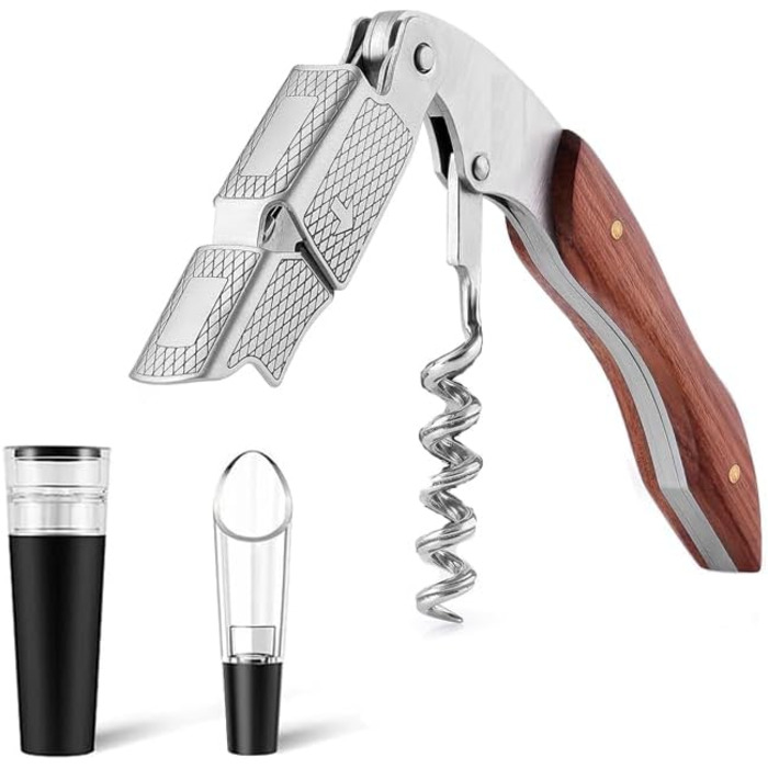 BOQO Corkscrew Wine Opener, Professional Waiter's Knife Made of Stainless Steel, Wine Bottle Opener with Foil Cutter, Vacuum Wine Pump and Wine Pourer with Aerator, Wine Accessories