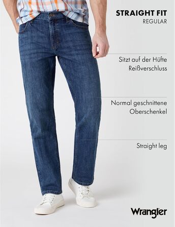 Джинси чоловічі Wrangler Straight Regular Fit, сині з чорним, W30-W44, 34W/32L Authentic Blue