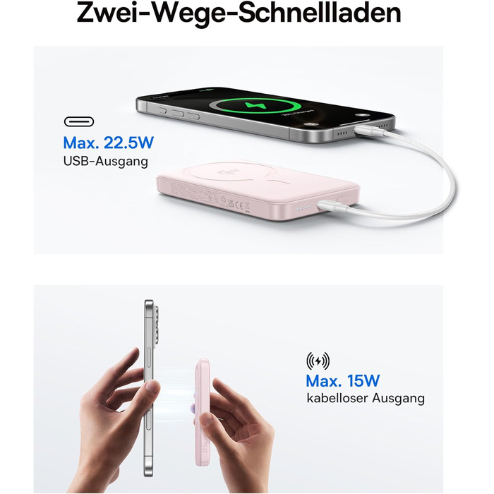 Power Bank Baseus EnerFill Qi2 MagSafe 10000mAh з PD 22.5W та бездротовою зарядкою 15W (Рожевий)