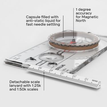 Silva Kompass Outdoor - 3NL Hiking Compass - Map Scales 1:25k & 1:50k - Marching Compass for Basic Outdoor Activities - Rotating Compass Housing - Military Compass - Hiking Compass