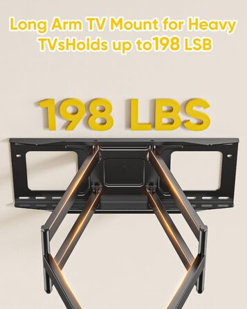 Настінне кріплення для телевізора HY-Bracket поворотне, для LED, OLED, 4K, 37-80 дюймів, чорне, з подовженим кронштейном (для дерев'яних стін)