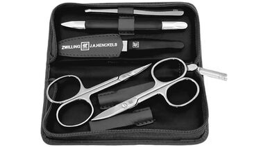 Набір для манікюру Zwilling 5-ти частинний: ножиці, пінцет, догляд за нігтями. Чорне шкіряне етажерка