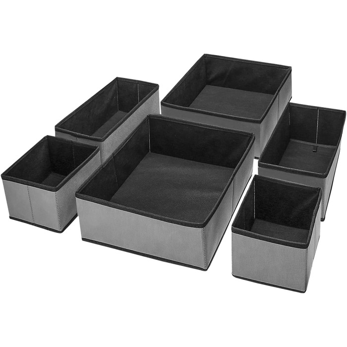 Puricon 13-Piece Storage Box Set Fabric Drawer Organizers/Organization System for Clothes Foldable Storage Boxes Set Boxes for Closet Bedroom - (6 Pieces, Grey)