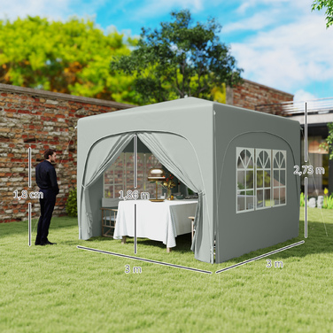 Outsunny 3x3m Gazebo, Water-Resistant, Stable, Winter-Proof, Pop-Up Folding Gazebo, UV Protection 50+, Foldable Party Tent, Garden Tent with 4 Side Walls, Bag, Garden Gazebo for Camping, Garden, Light Gray | Aosom