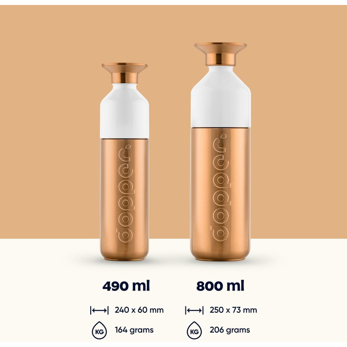 Пляшка для води з нержавіючої сталі 490 мл, герметична, BPA-free, спортивна, бронзова