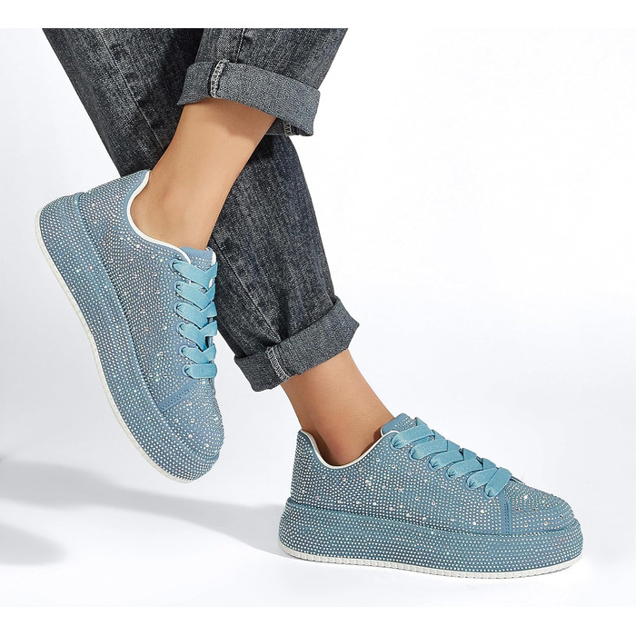 Жіночі кросівки LUCKY STEP зі стразами, платформа, блискучі, модельні, для вечірок, шлюбних свят, прогулянок, 39 EU, блакитний страз