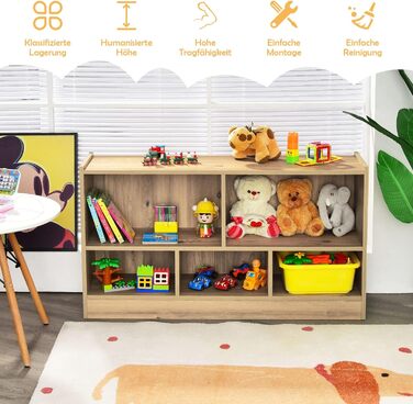 DREAMADE Kids Bookshelf, Toy Storage Bookshelf for Children, Toy Shelf for Kids' Rooms, Playrooms and Kindergarten, 111 x 30 x 61.5 cm (Gray)