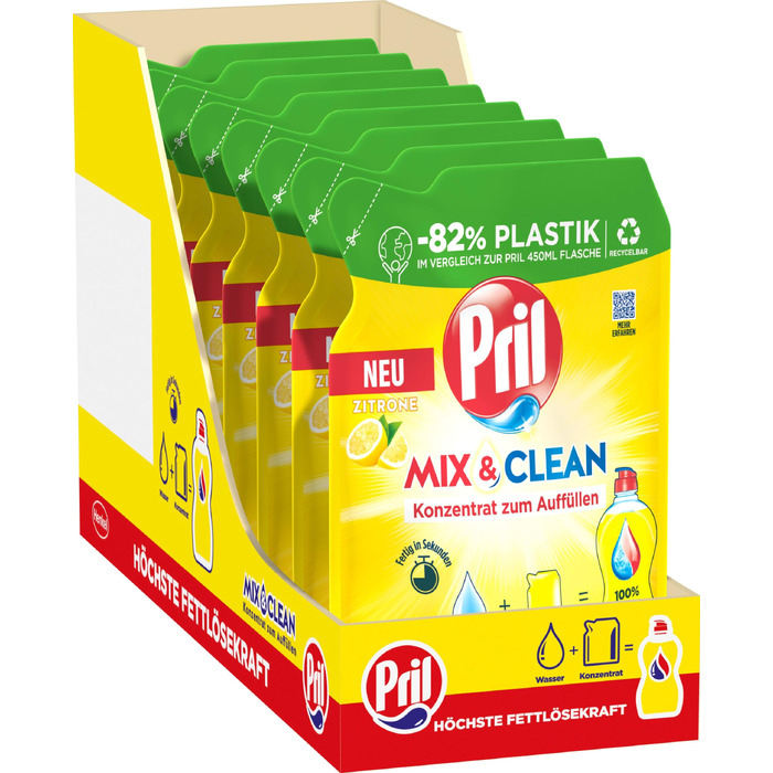 Засіб для миття посуду Pril Mix & Clean цитрусовий концентрат для дозаправки, 120 мл (набір 9 шт), висока жиророзчинна дія