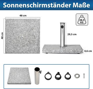 Paramondo Umbrella Stand - Granite Umbrella Stand, Square, 48 x 48 cm, with adapter sleeves, for medium-sized umbrellas