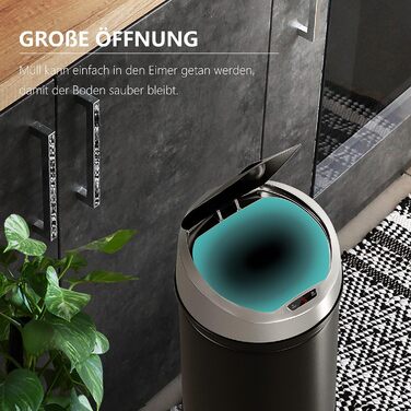 Сміттєвий бак Ribelli з датчиком, 60 літрів, чорний - автоматичне відкривання/закривання, з LED-індикатором