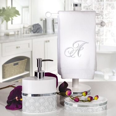 Набір аксесуарів для ванної кімнати Creative Scents Mirror Damask, 6 предметів (сіро-білий): дозатор мила, мильниця, стакан, тримач для зубних щіток, коробка для серветок, кошик для сміття