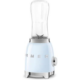 SMEG, Personal Blender PBF01PBEU, 2 speed settings, stainless steel double blade, 2 x 600 ml bottles included, non-slip base, integrated cable winding, 300W, Sky Blue