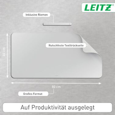 Килимок для миші Leitz Extra-Large, 100 x 40 см, сірий, антиковзаюча поверхня, для геймінгу та офісу