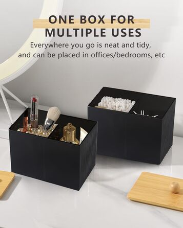 Диспенсер для ватних дисків та паличок з бамбуковим кришкою, органайзер для ватних виробів, чорний, для ванної кімнати