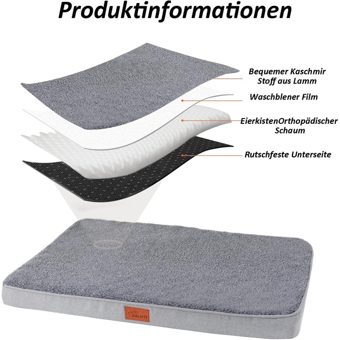Килимок для собак Caliyo, середнього розміру, 91x69x7.6 см, з Memory Foam, сірий, можна прати