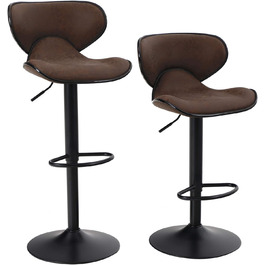 Alpha Adjustable Height Bar Stools 2-Pack - Swivel PU Leather Kitchen Bar Chairs with Footrest - 160KG Capacity (Brown)