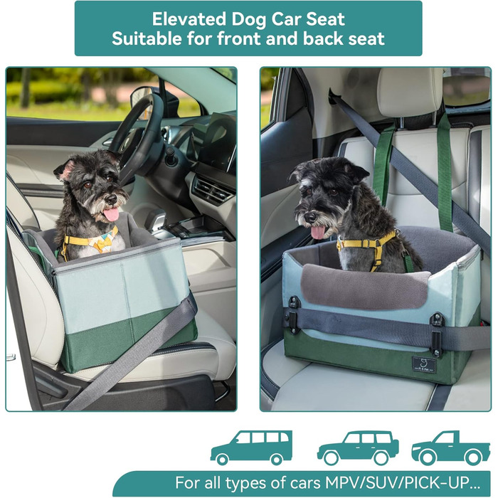 Автокрісло для собак, автокрісло для маленьких собак з ременями безпеки, підвищення для собак, складане, зелене