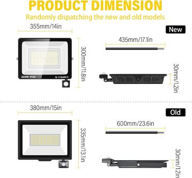 Willpower 200W 20000LM LED Floodlight Outdoor with Motion Sensor, 6000K Cool White, IP66 Waterproof LED Outdoor Floodlight, Spot Light for Garage, Hallway, Garden, Courtyards, Hotel, Sports Field