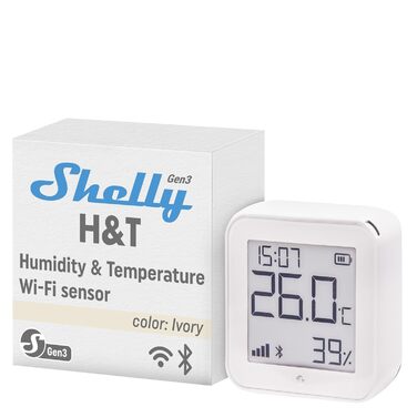 Shelly H&T Gen3 Ivory | Wi-Fi Smart Temperature and Humidity Sensor | Remote Control | Smart Scenes | Notifications | Data Logging | No Hub Required | Alexa & Google Home