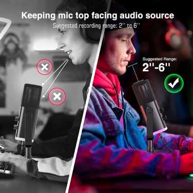 Ігровий мікрофон FIFINE XLR/USB для стрімінгу та подкастів, динамічний студійний мікрофон з RGB-підсвіткою, регулятором підсилення, функцією Mute та роз'ємом для навушників