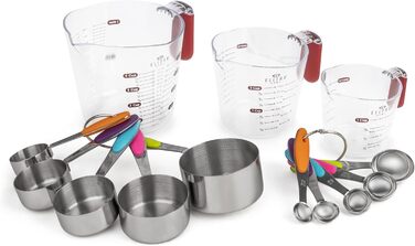 13-Piece Measuring Cup and Spoon Set including 10 Stainless Steel Measuring Spoons and 3 Plastic Measuring Cups - from Elitra Home