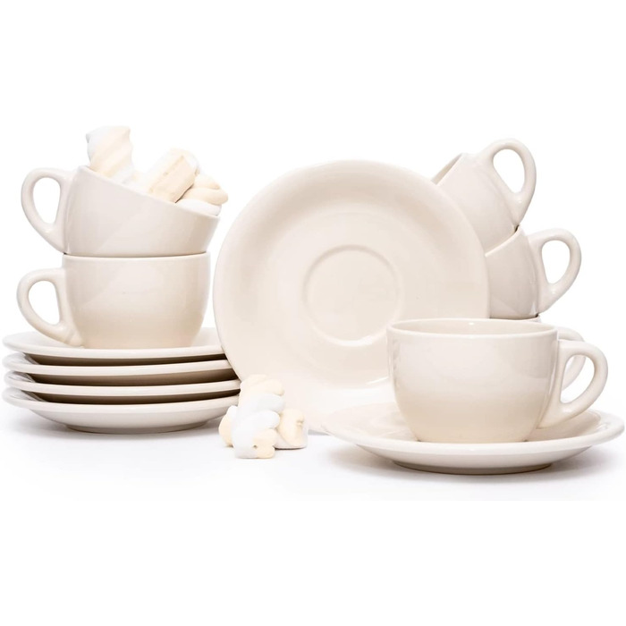 konsimo LUPIN Espresso Cups Set - Coffee Cups Set for 6 People - Coffee Cups with Saucers - 150 ml Coffee Cup Set - creamy