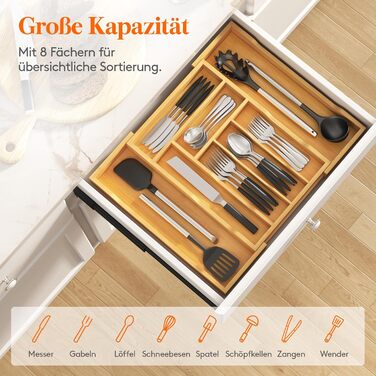 Органайзер для столових приборів Lifewit в шухляду, бамбуковий, 43x31-53x47 см, висувний, для ложок, виделок, ножів