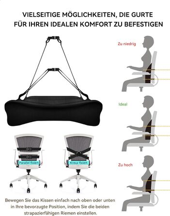 Подушка для спини Ergonomica Travel Ease з Memory Foam, для офісного та комп'ютерного крісла, з антистатичним, приємним до шкіри чохлом, для комфортної посадки (Чорний)