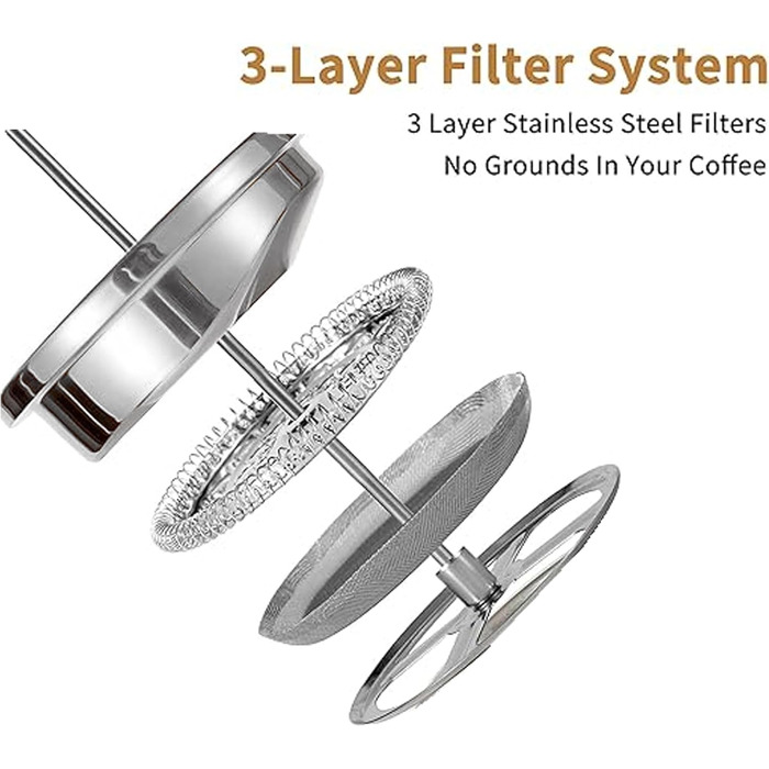 French Press Thermo with Keep-Warm Function, Coffee Maker made of double-walled stainless steel 0.65l, Replacement Filter I Coffee Press also for Home (Black, 650ml)