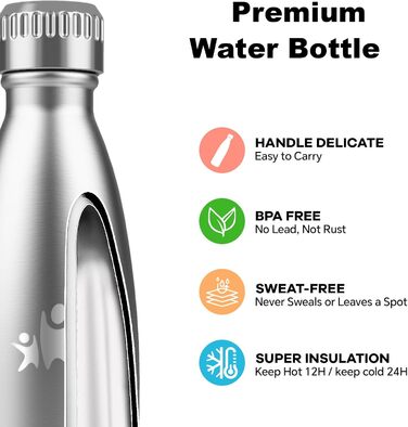 Термос-пляшка спортивна 750 мл, з нержавіючої сталі, подвійні стінки, без BPA, для кемпінгу, подорожей та спорту