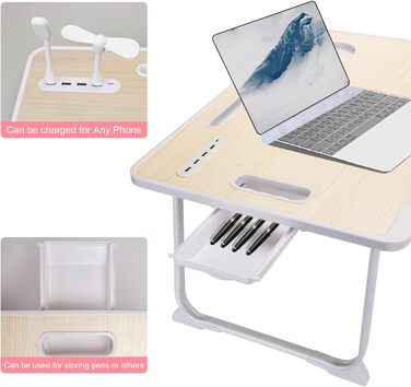 Складаний столик для ноутбука з USB-портом, білий аhorn – для їжі, читання та роботи в ліжку
