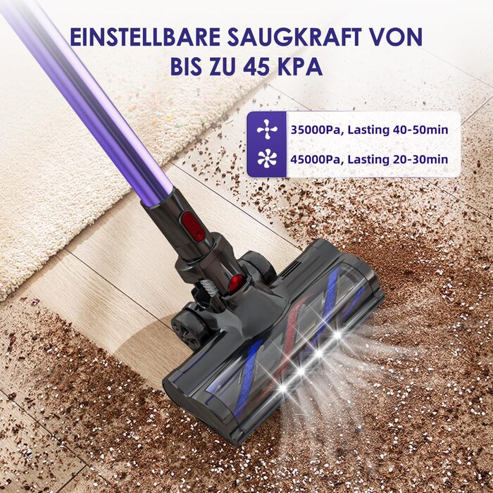 Бездротовий пилосос Authmic 45000Pa з акумулятором, сенсорний екран, HEPA фільтр H13, 50 хвилин роботи, антизаплутувальна щітка, для твердих поверхонь, килимів та шерсті тварин