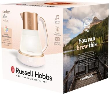 Russell Hobbs Glass Kettle [1.7L, Temperature Setting 40-100°] Calm (LED Lighting, Soothing Sounds, Quiet-Boil Technology, Keep-Warm Function, Digital Display, Touch Control, 2400W) 27450-70