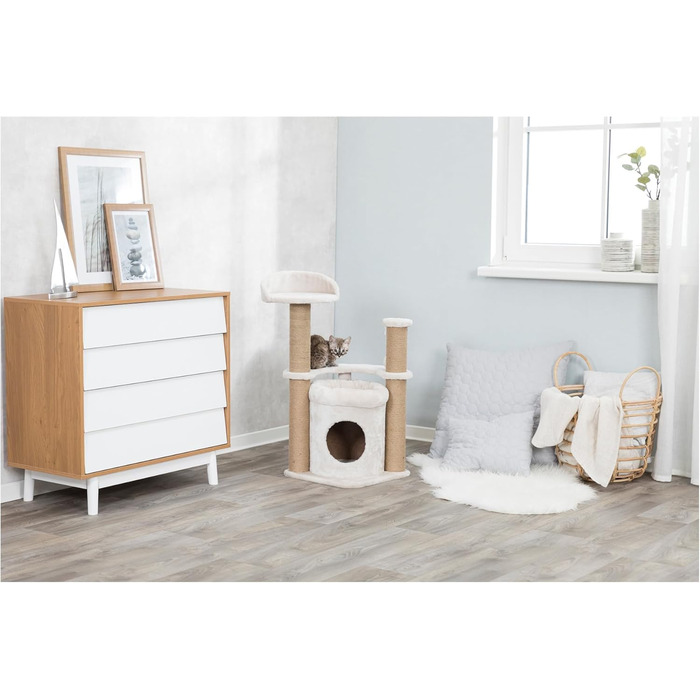 Дряпалка для котів TRIXIE Nayra з джутовим обмотаним стовпчиком та великою печерою, з іграшкою, 82,7 см, колір Greige-Braun