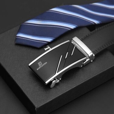 Шкіряний чоловічий ремінь BOSTANTEN з автоматичною пряжкою (рачет), 35 мм, чорний, довжина 115 см (на талію 32-38 дюймів), класичний бізнес-стиль