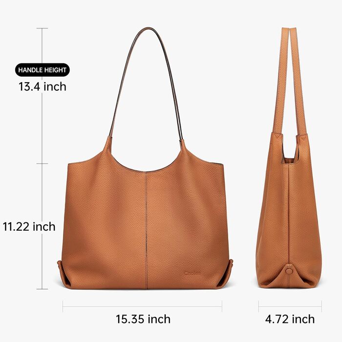 Шкіряна сумка-шопер Cnoles для жінок, велика сумка-тоут на плече для офісу, школи, покупок, коричнева 39x12x28.5 см