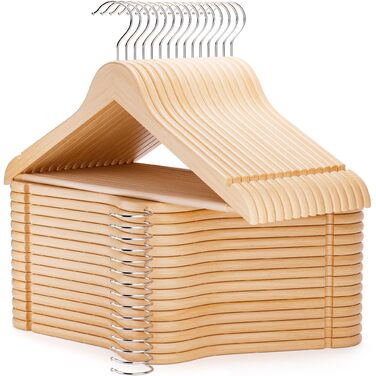 30 дерев'яних вішалок натурального кольору з антиковзним тримачем для штанів - 45 см - Hangerworld