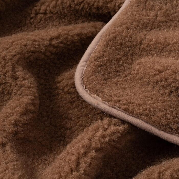 Плед з мериносової вовни, 240x200 см - теплий та м'який плед з 100% вовни мериноса, великий та пухнастий, вага 500 г/м², дихаючий матеріал, коричневий