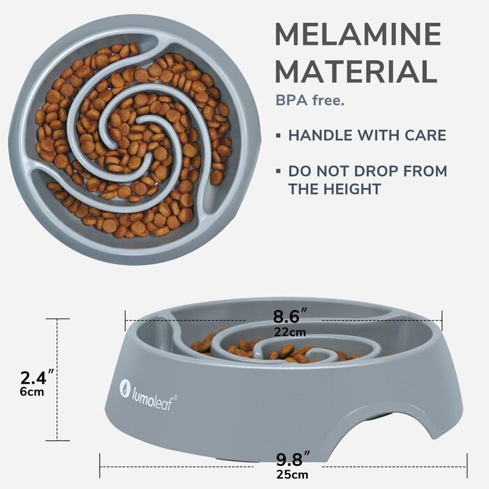 Миска для собак LumoLeaf Antischlingnapf, Ø 22 см, протиковзаюча, важка, для повільного годування, сіра (Торнадо), L