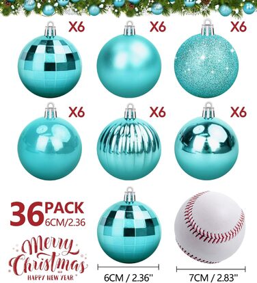 36 блакитних новорічних кулі для прикраси ялинки, 6 см, новорічний декор