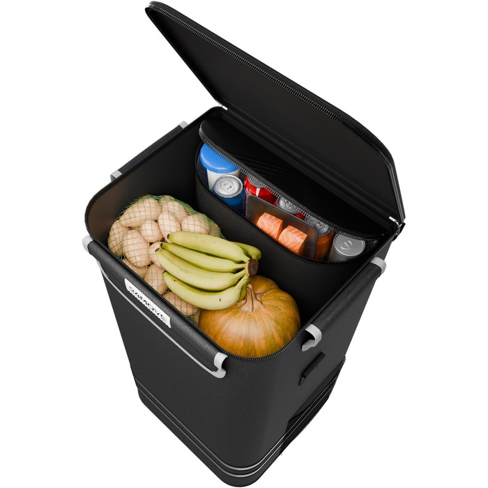 Тролей для покупок 24MOVE® Vehlo: складаний, 55л, з термокишенею, 3в1 (тролей, візок, сумка), до 30кг, чорний