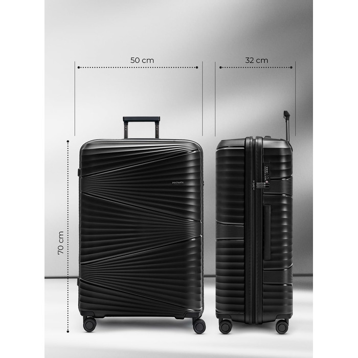 Ultra-light Hard Shell Checked Luggage | Large XL Trolley 50 x 32 x 75 cm | 103 Liters | 3.63 Kg Polypropylene | TSA Lock (Collection 02) (Black Metallic, Suitcase L (75 cm))